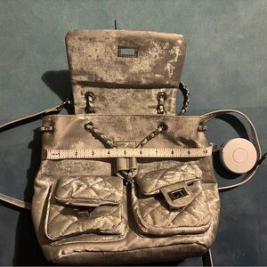 Silver suede geometric backpack